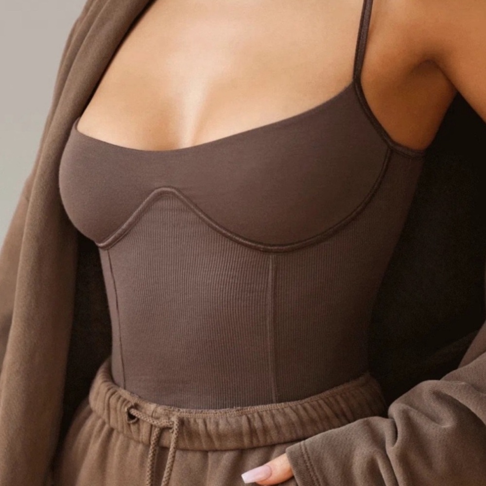 JOAH BROWN ribbed corset tank